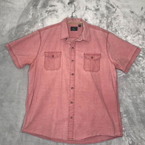 G. H. Bass Shirt Mens XL Red Washed Short Sleeve Button Down Cotton Casual - Picture 1 of 10